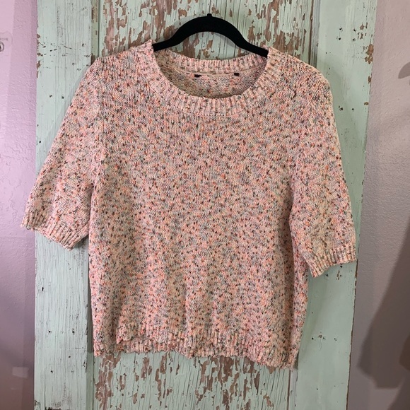 Women’s multi-colored speckled short sleeve sweater blouse - Picture 1 of 4